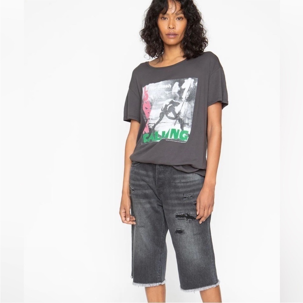 Free People x Sandrine Rose Black Distressed Bermuda Shorts